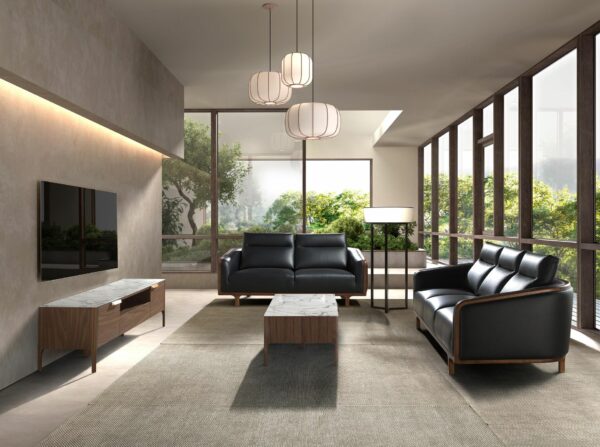 Mueble TV nogal con tapa de cristal imitación mármol