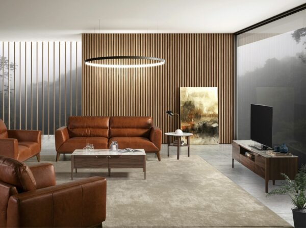 Mueble TV nogal con tapa de cristal imitación mármol