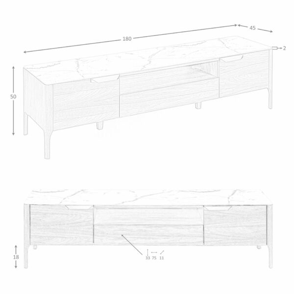 Mueble TV nogal con tapa de cristal imitación mármol