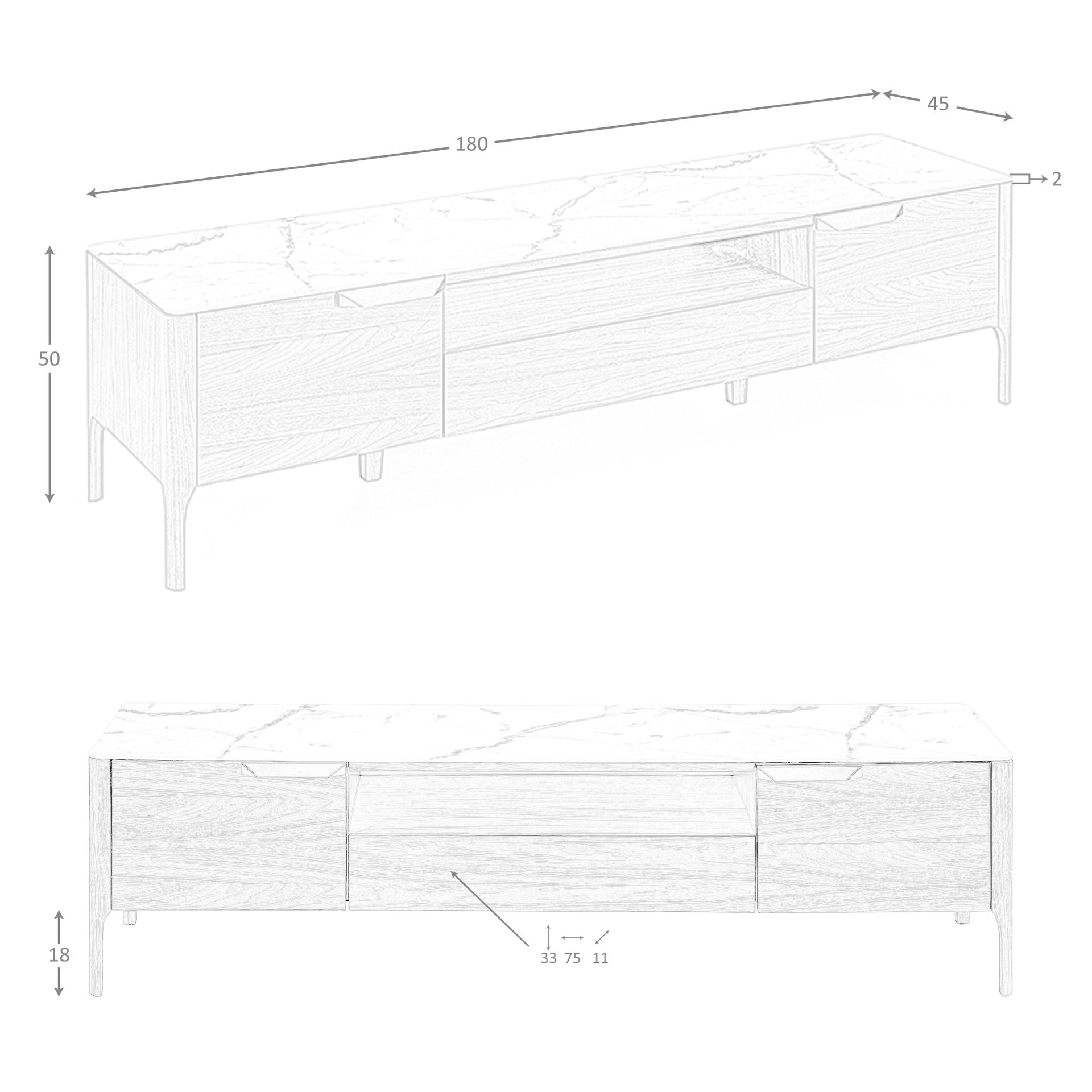 Mueble TV nogal con tapa de cristal imitación mármol Mueble TV nogal con tapa de cristal imitación mármol