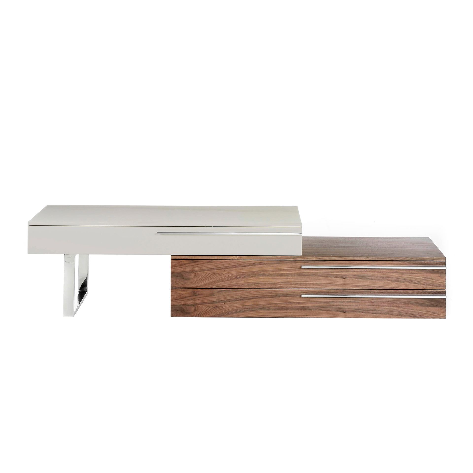 Mueble TV madera beige, nogal y acero cromado Mueble TV madera beige, nogal y acero cromado