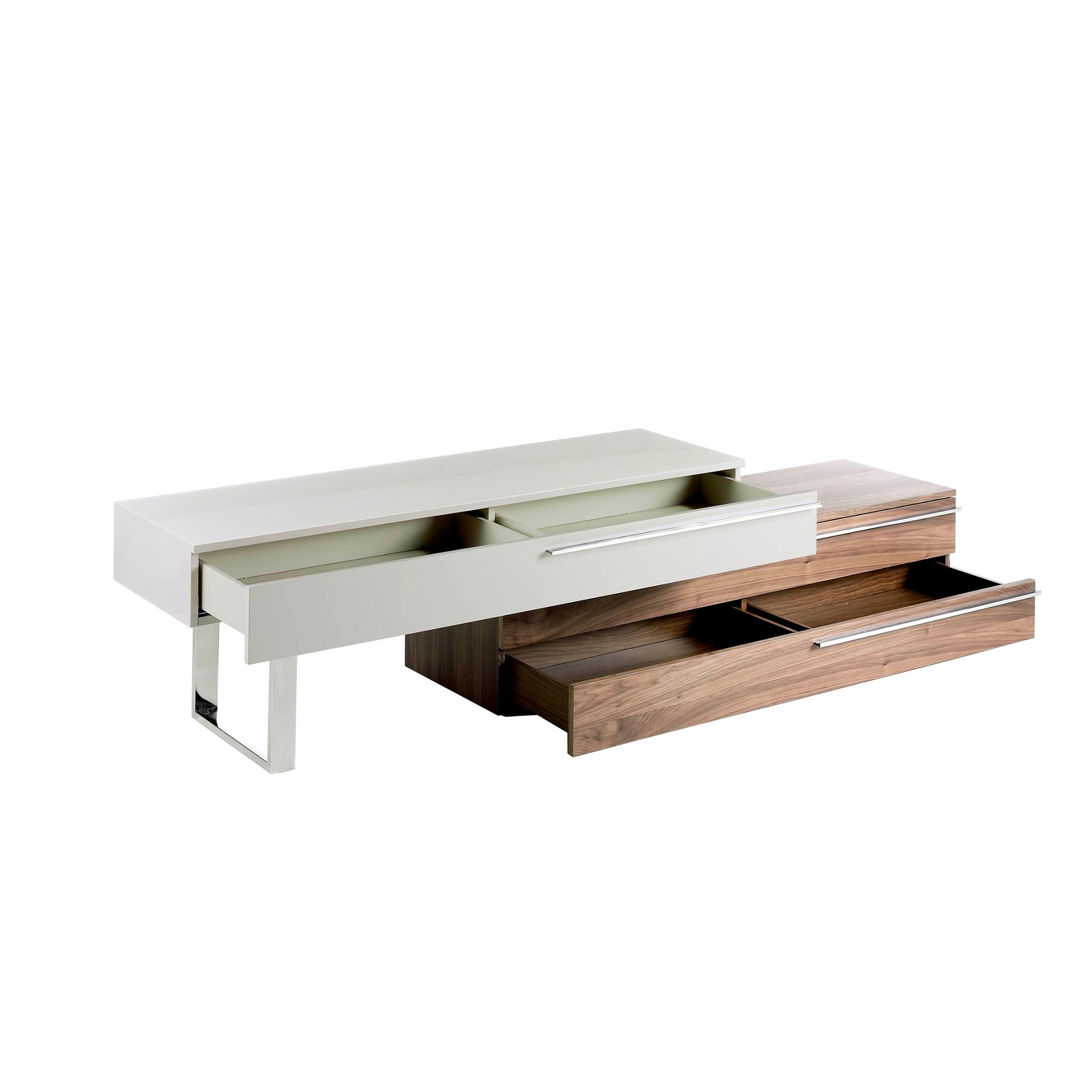 Mueble TV madera beige, nogal y acero cromado Mueble TV madera beige, nogal y acero cromado