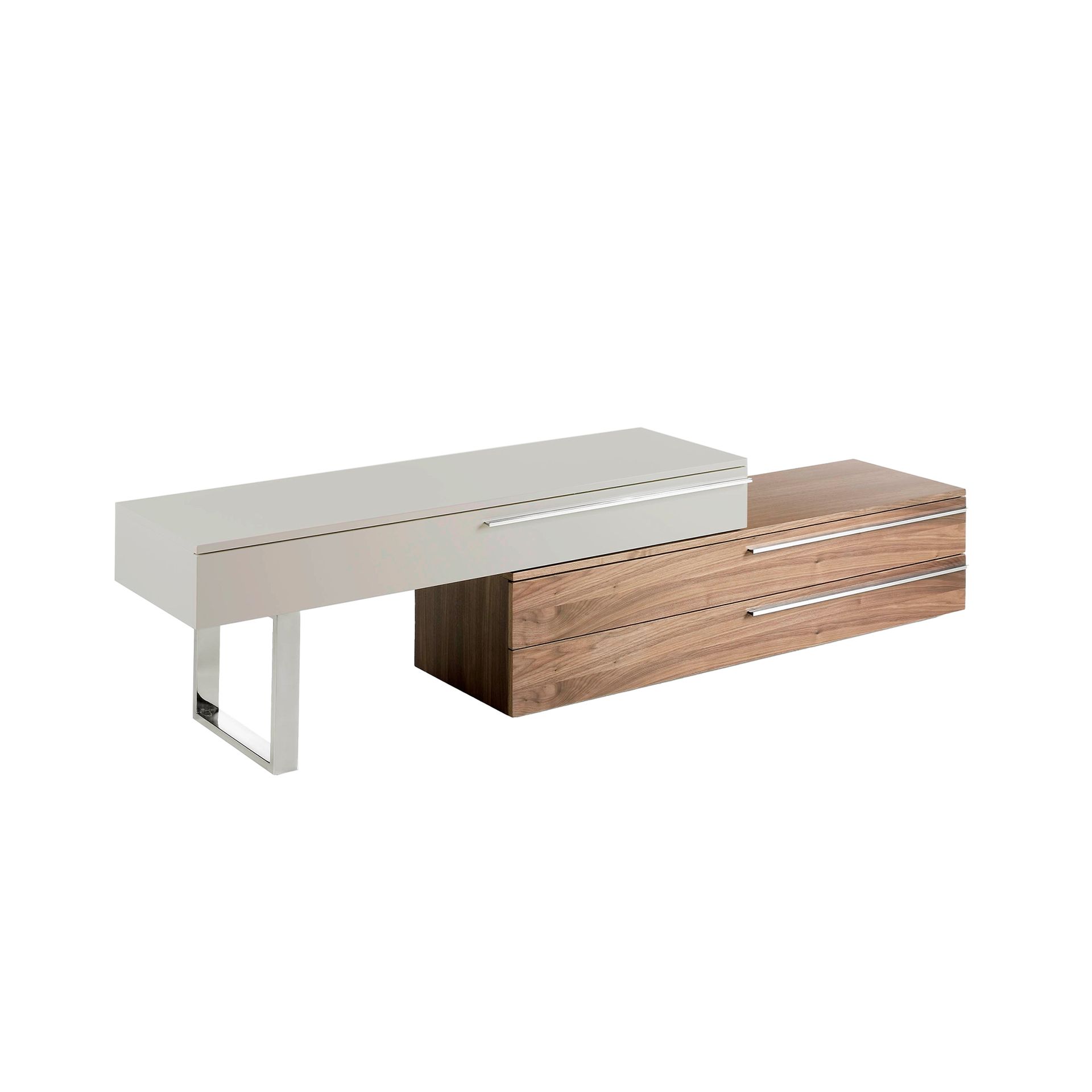 Mueble TV madera beige, nogal y acero cromado Mueble TV madera beige, nogal y acero cromado