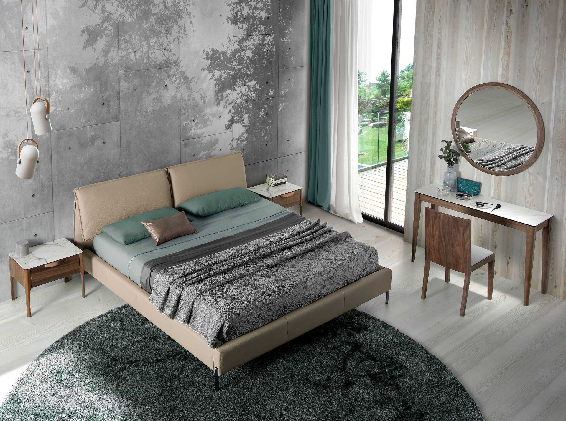 Consola rectangular mármol porcelánico y nogal Consola rectangular mármol porcelánico y nogal