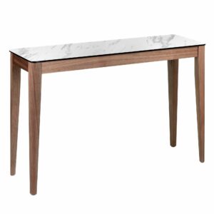 Consola rectangular mármol porcelánico y nogal Consola rectangular mármol porcelánico y nogal