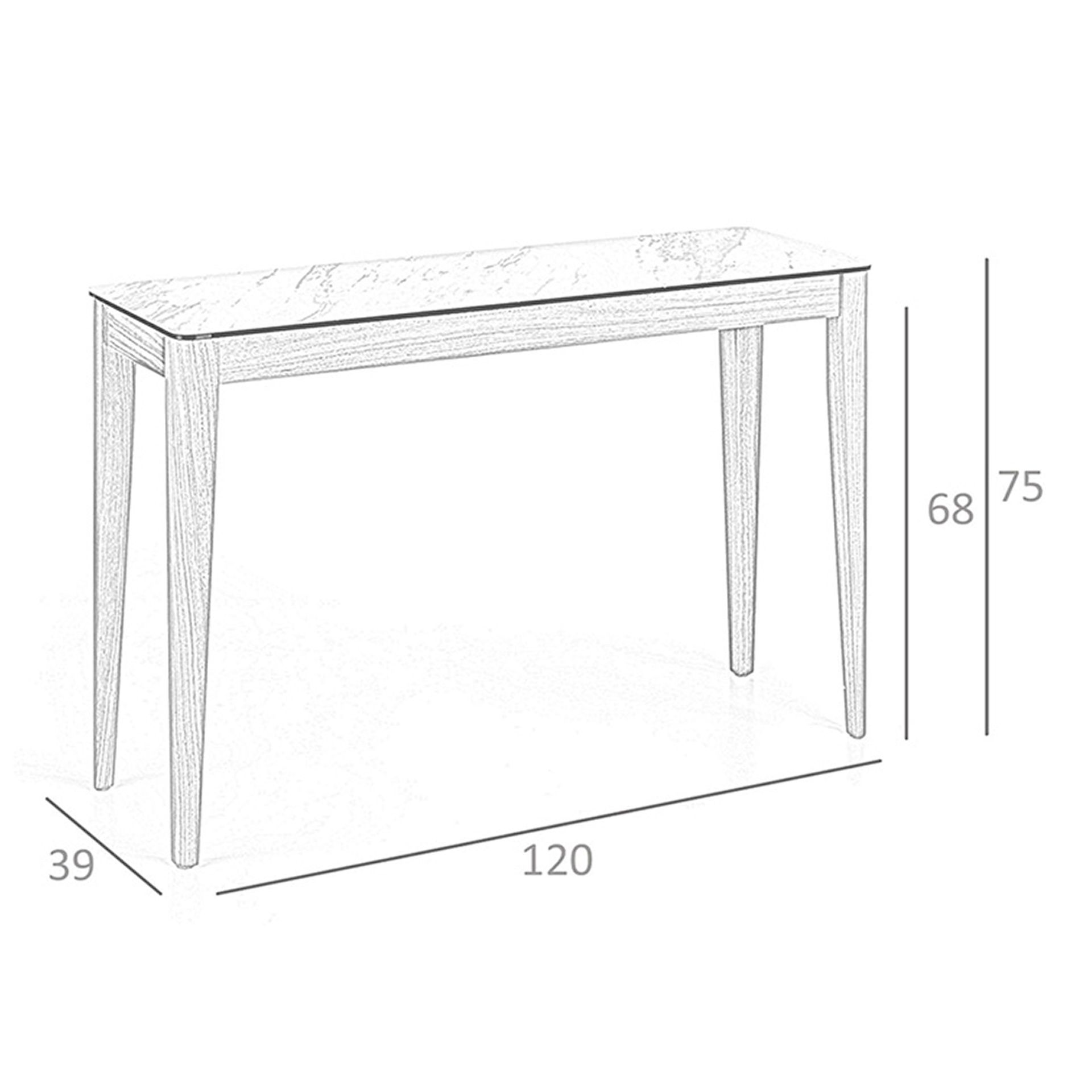 Consola rectangular mármol porcelánico y nogal Consola rectangular mármol porcelánico y nogal