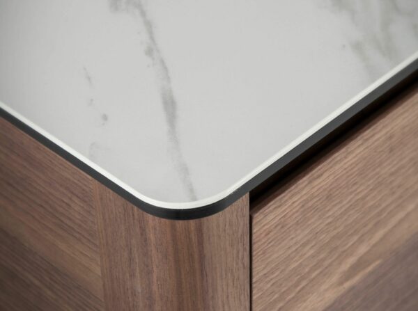 Mueble TV nogal con tapa de cristal imitación mármol