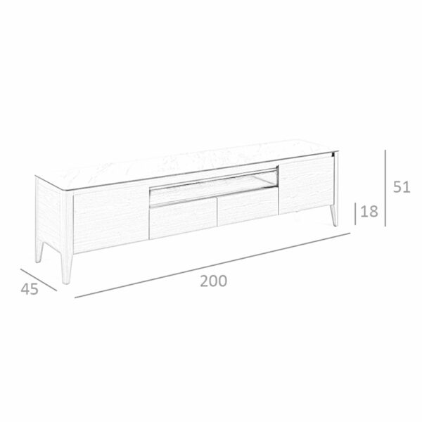 Mueble TV nogal con tapa de cristal imitación mármol
