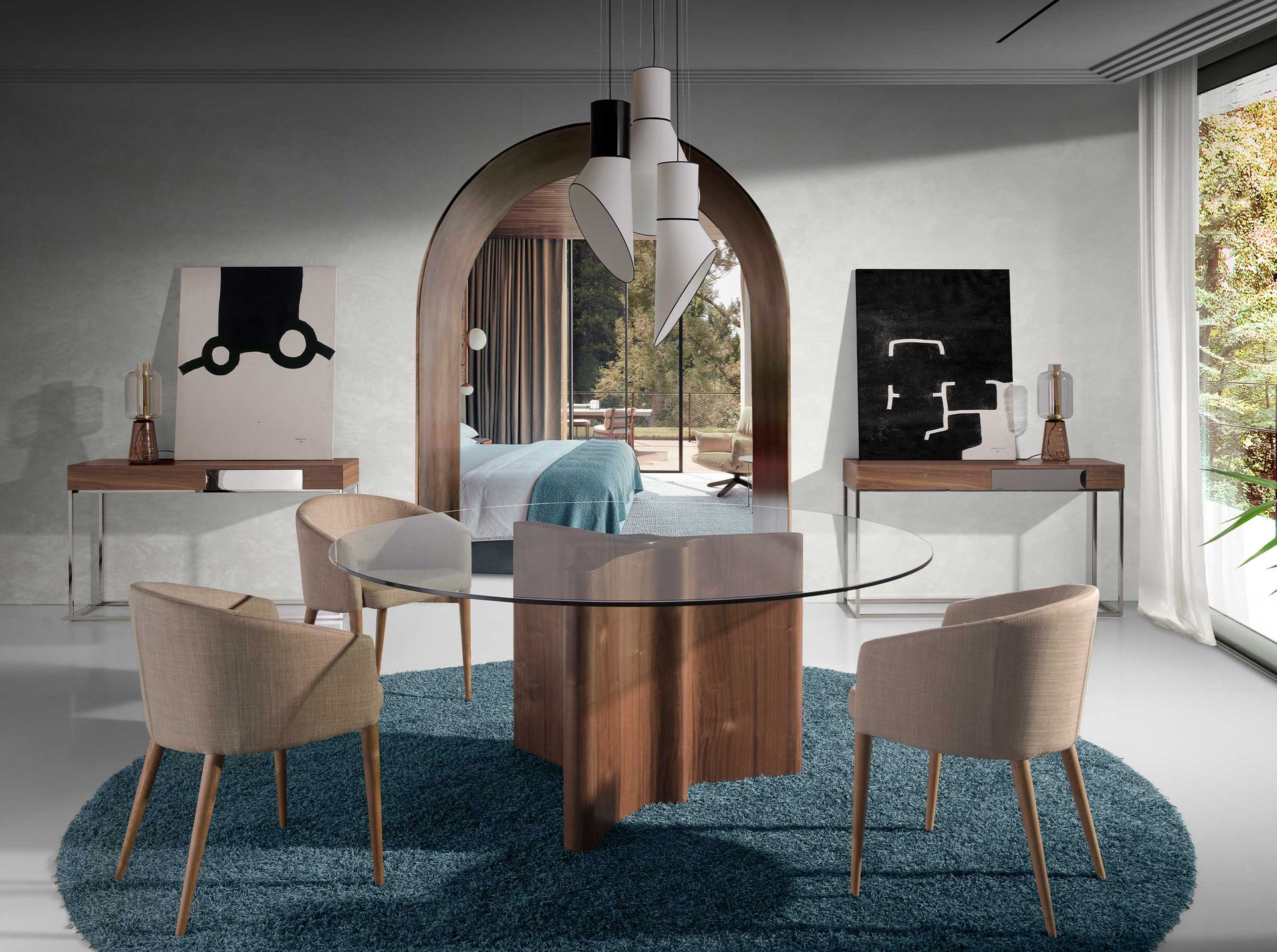 Consola rectangular nogal y acero cromado Consola rectangular nogal y acero cromado