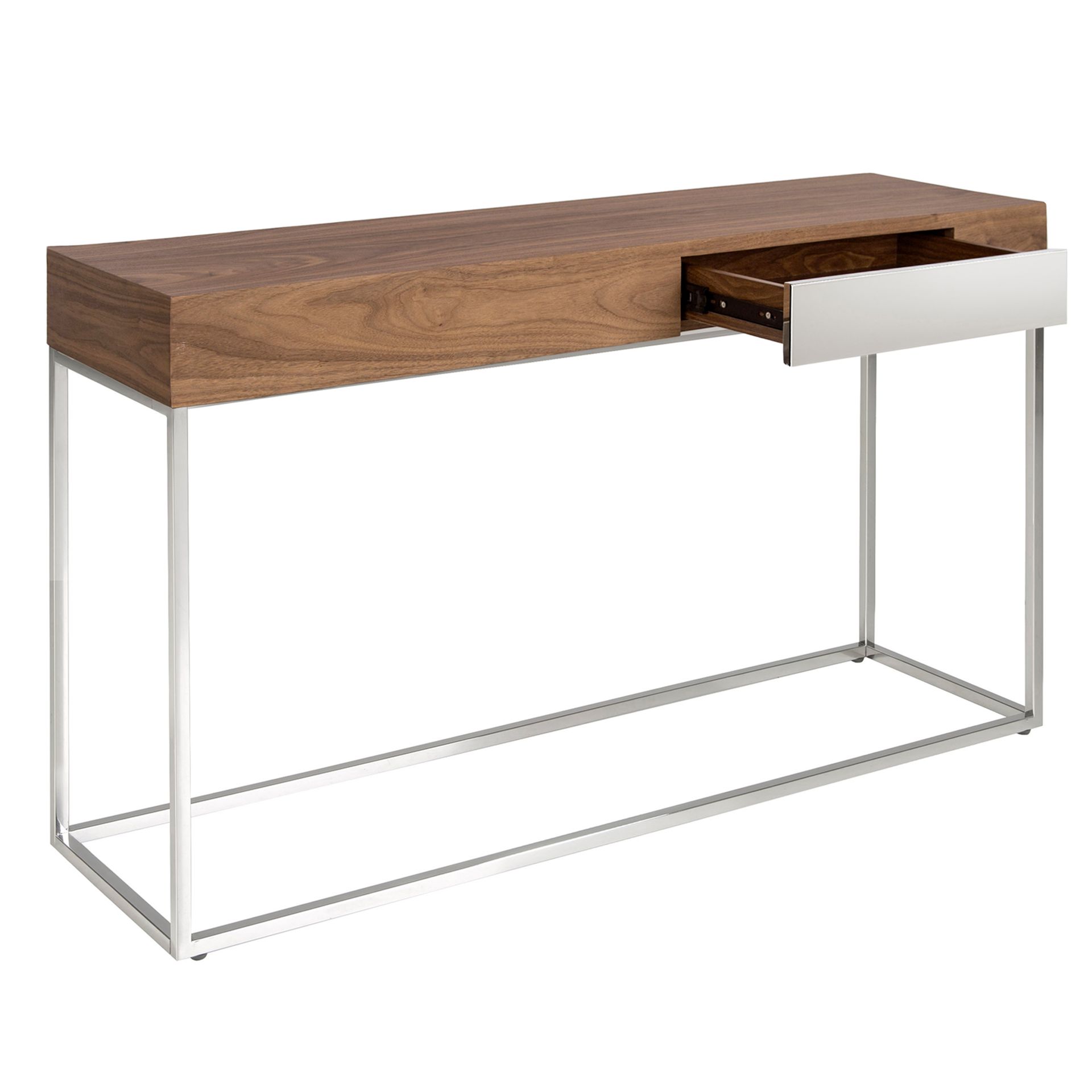 Consola rectangular nogal y acero cromado Consola rectangular nogal y acero cromado
