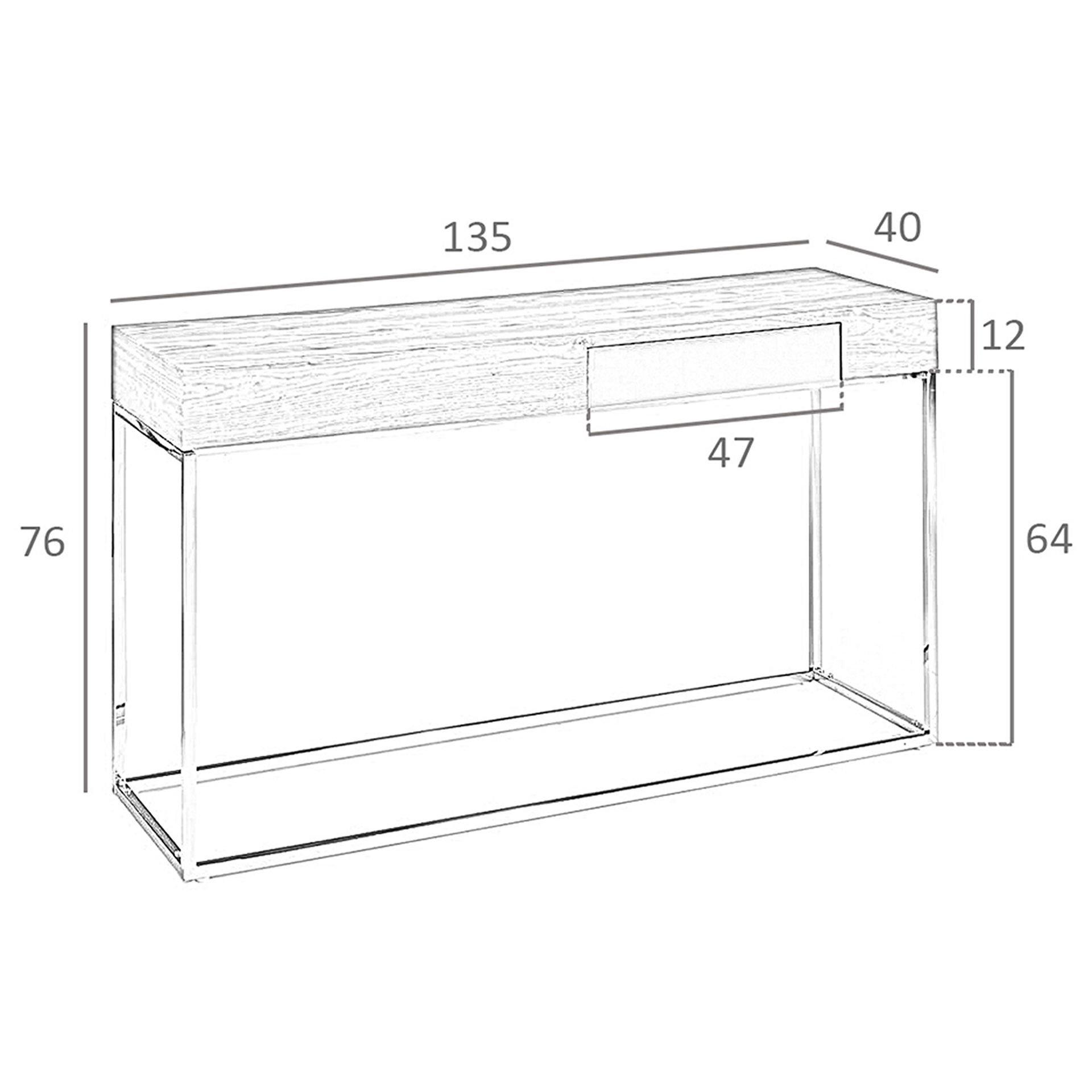 Consola rectangular nogal y acero cromado Consola rectangular nogal y acero cromado