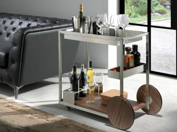 Carrito minibar acero y nogal