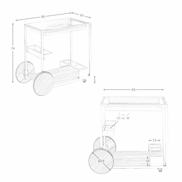 Carrito minibar acero y nogal
