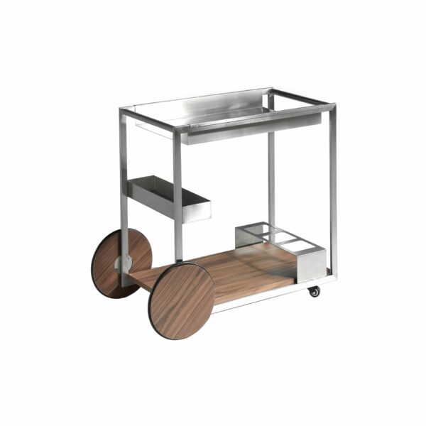 Carrito minibar acero y nogal