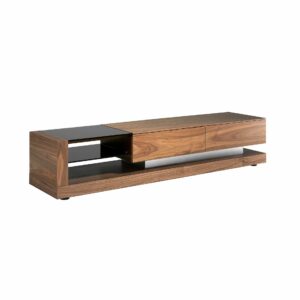 Mueble TV nogal, acero pulido y tapa de cristal negro Mueble TV nogal, acero pulido y tapa de cristal negro