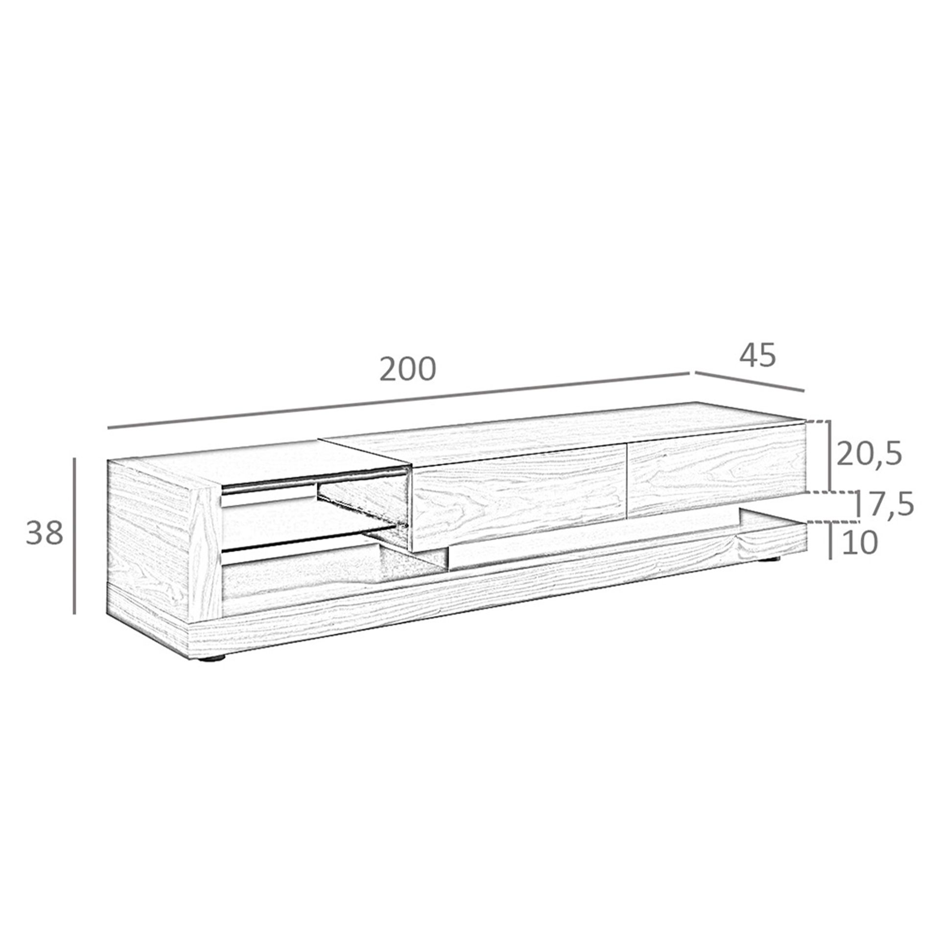 Mueble TV nogal, acero pulido y tapa de cristal negro Mueble TV nogal, acero pulido y tapa de cristal negro