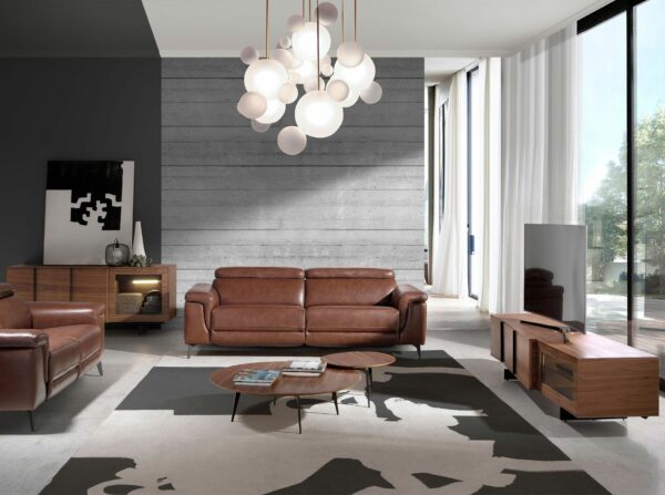 Mueble TV nogal y acero negro con iluminación interior