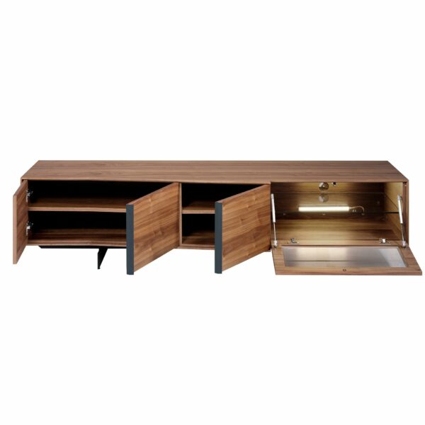 Mueble TV nogal y acero negro con iluminación interior