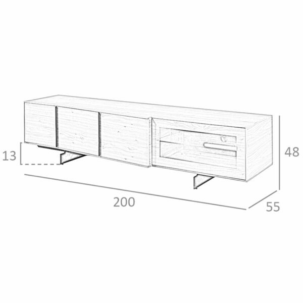 Mueble TV nogal y acero negro con iluminación interior