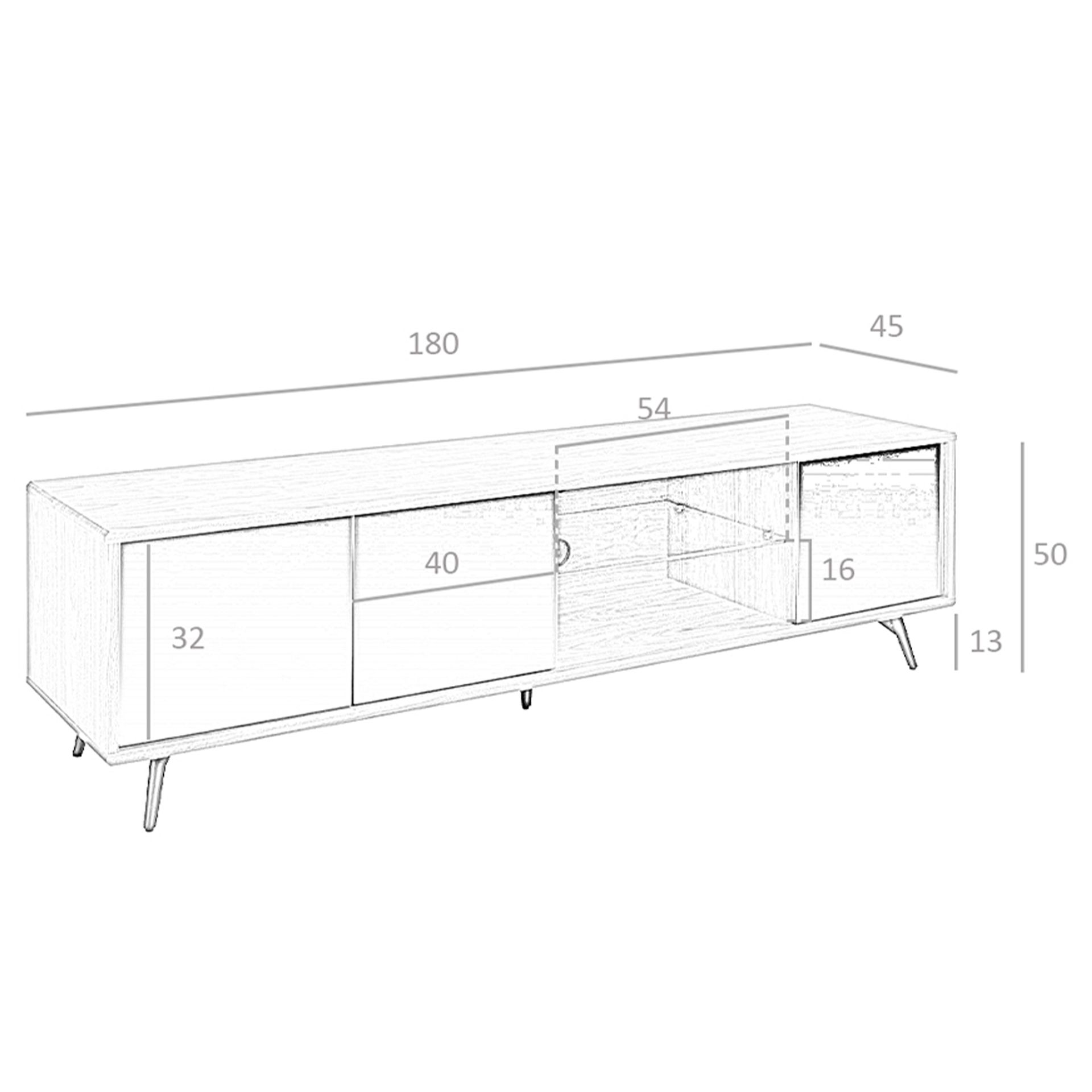 Mueble TV cristal negro efecto espejo, nogal y acero negro Mueble TV cristal negro efecto espejo, nogal y acero negro