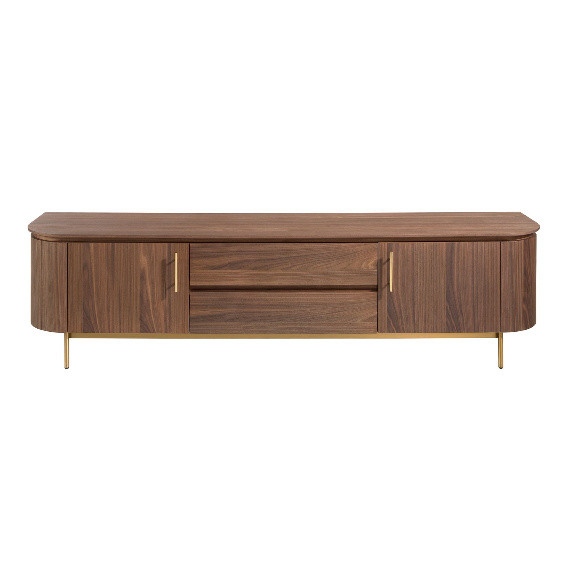 Mueble TV nogal y acero pulido dorado Mueble TV nogal y acero pulido dorado