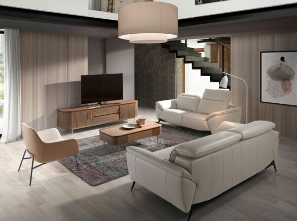 Mueble TV nogal y acero pulido dorado
