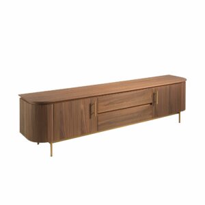 Mueble TV nogal y acero pulido dorado Mueble TV nogal y acero pulido dorado