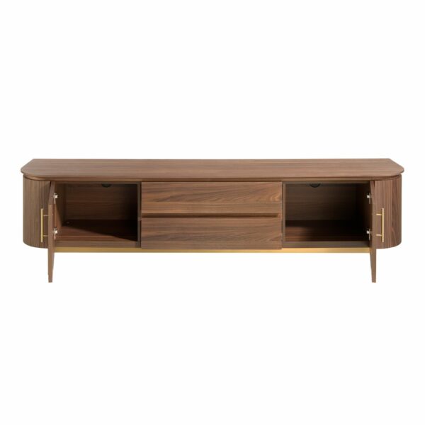 Mueble TV nogal y acero pulido dorado