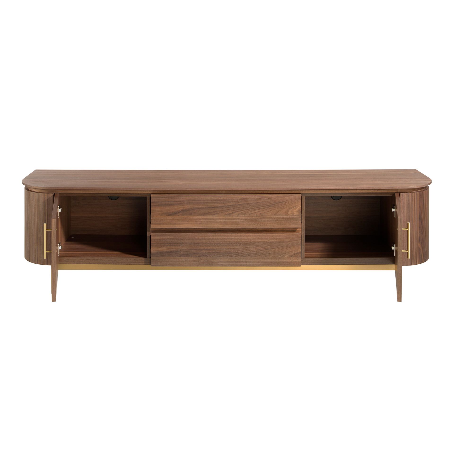 Mueble TV nogal y acero pulido dorado Mueble TV nogal y acero pulido dorado