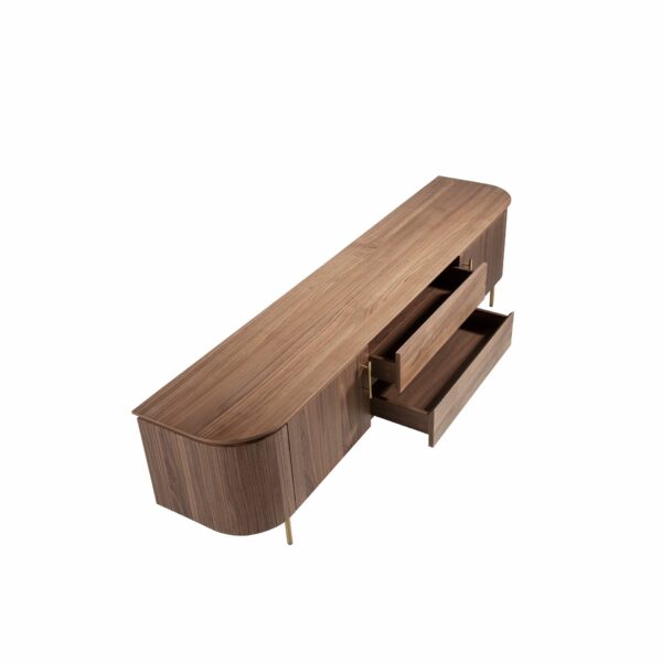Mueble TV nogal y acero pulido dorado