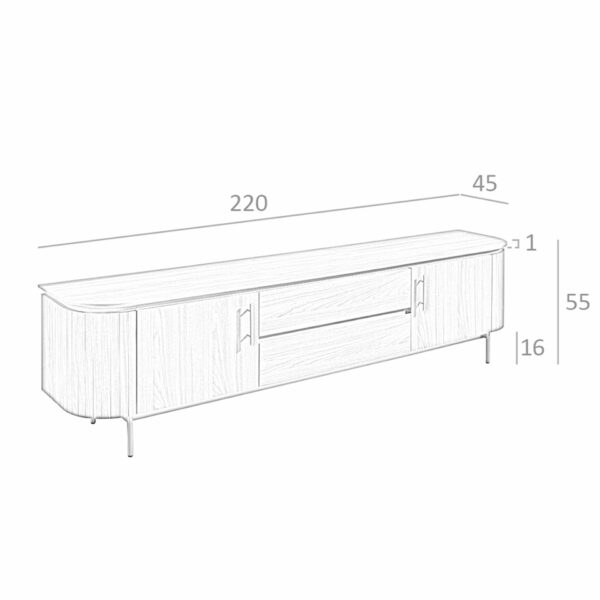Mueble TV nogal y acero pulido dorado