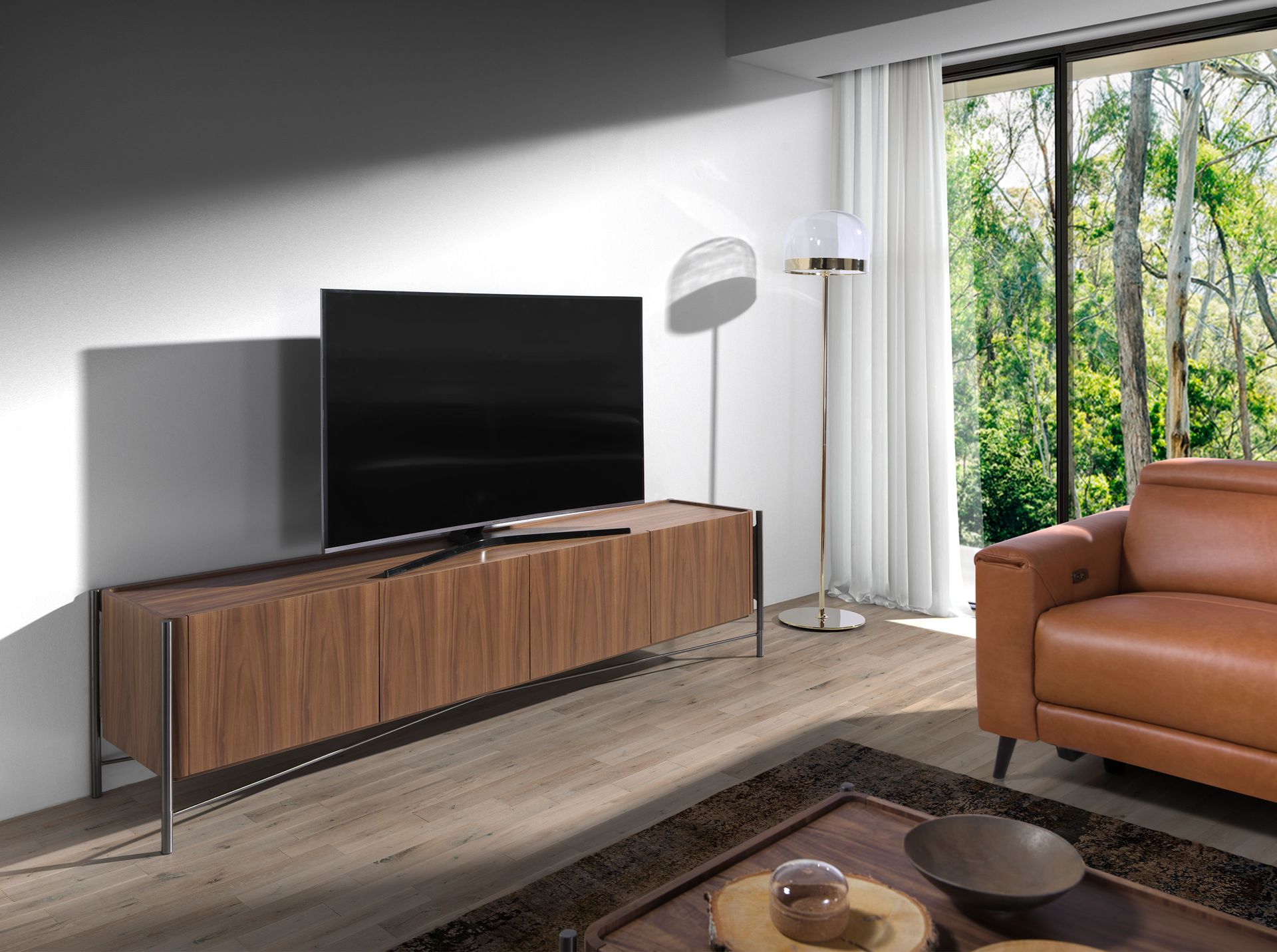 Mueble TV nogal y acero oscuro Mueble TV nogal y acero oscuro