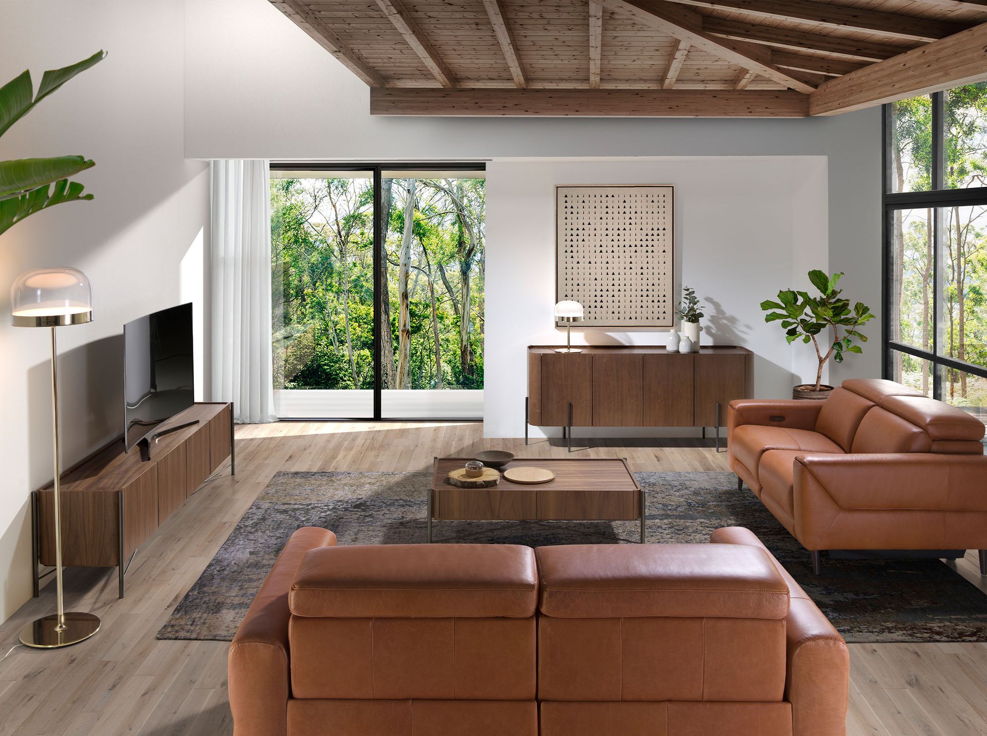 Mueble TV nogal y acero oscuro Mueble TV nogal y acero oscuro