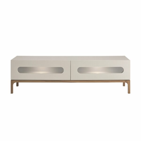 Mueble TV madera gris y nogal con iluminación interior
