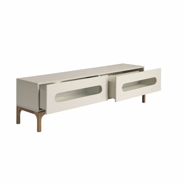 Mueble TV madera gris y nogal con iluminación interior