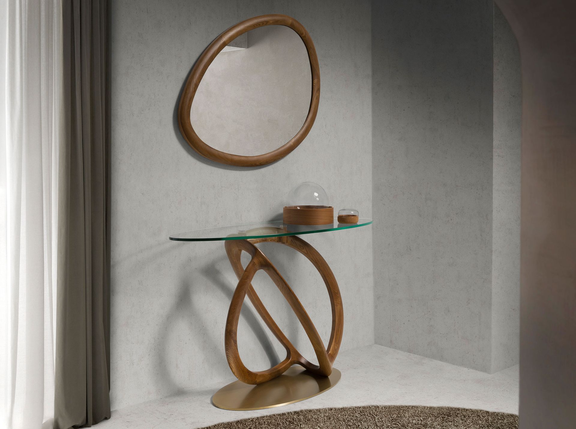 Espejo pared forma orgánica nogal Espejo pared forma orgánica nogal