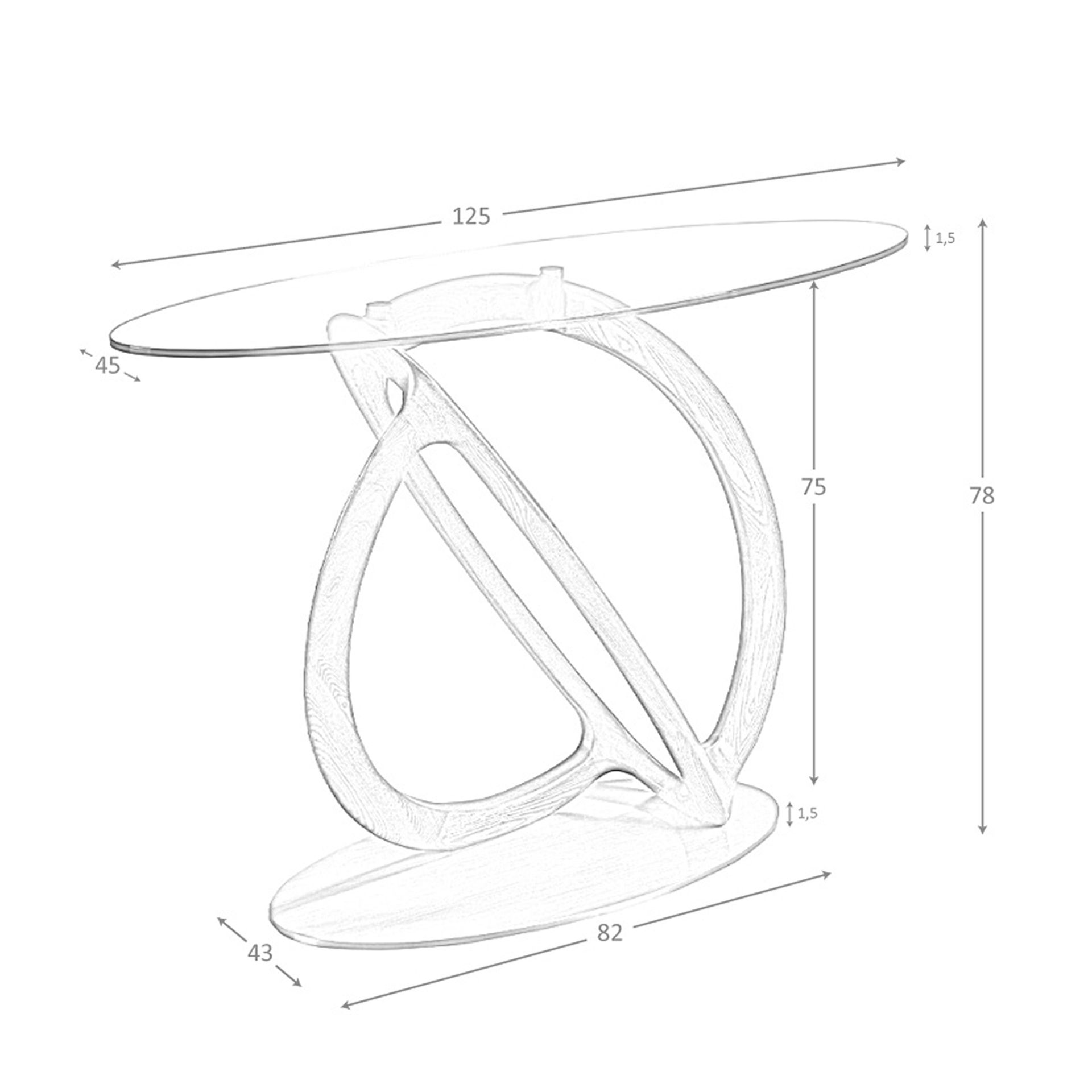 Consola ovalada cristal templado, nogal y acero pulido dorado Consola ovalada cristal templado, nogal y acero pulido dorado