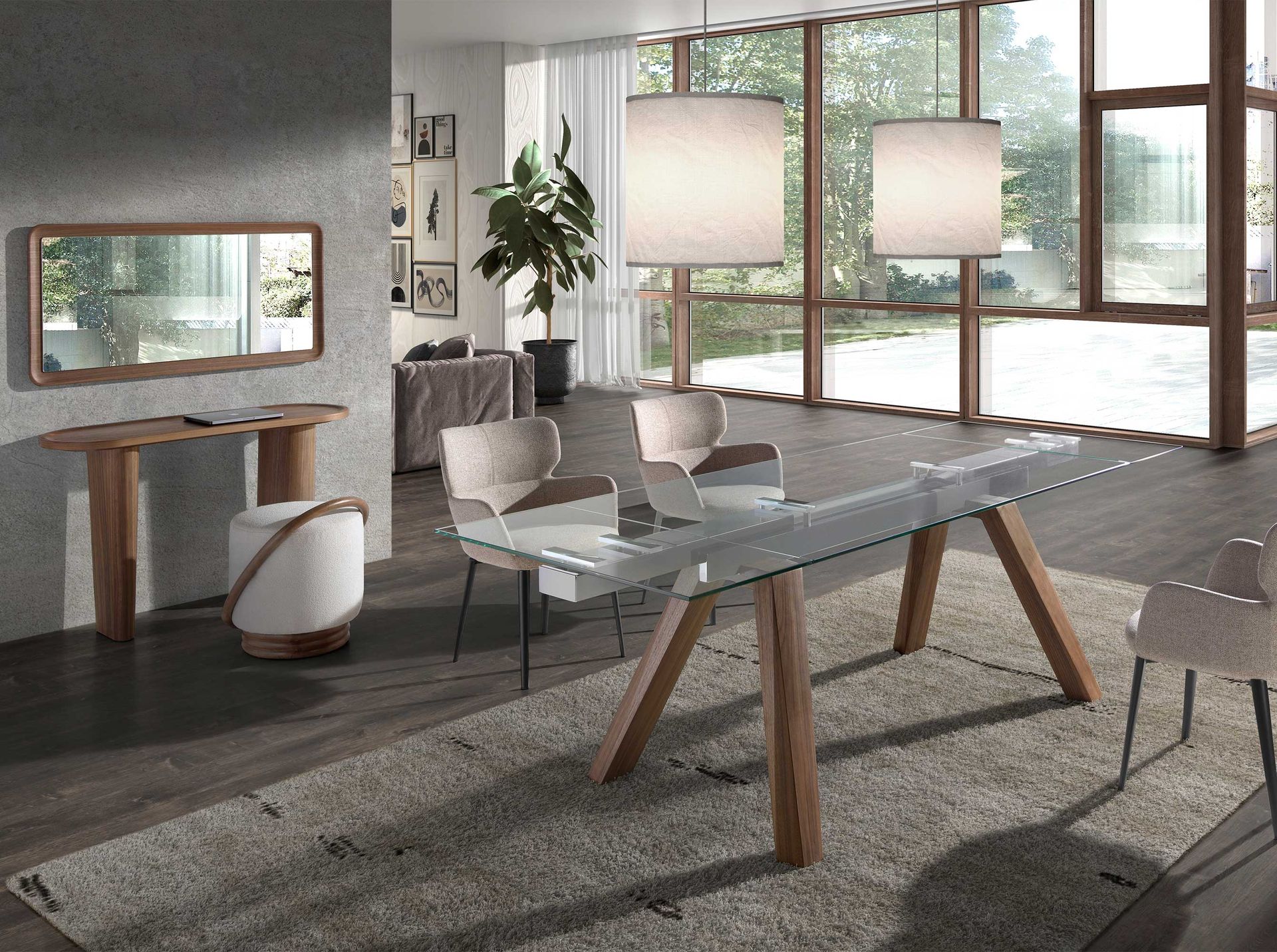 Consola ovalada medio punto nogal Consola ovalada medio punto nogal