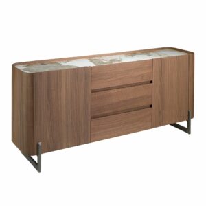 Aparador nogal, acero visón metal y tapa de mármol porcelánico Aparador nogal, acero visón metal y tapa de mármol porcelánico