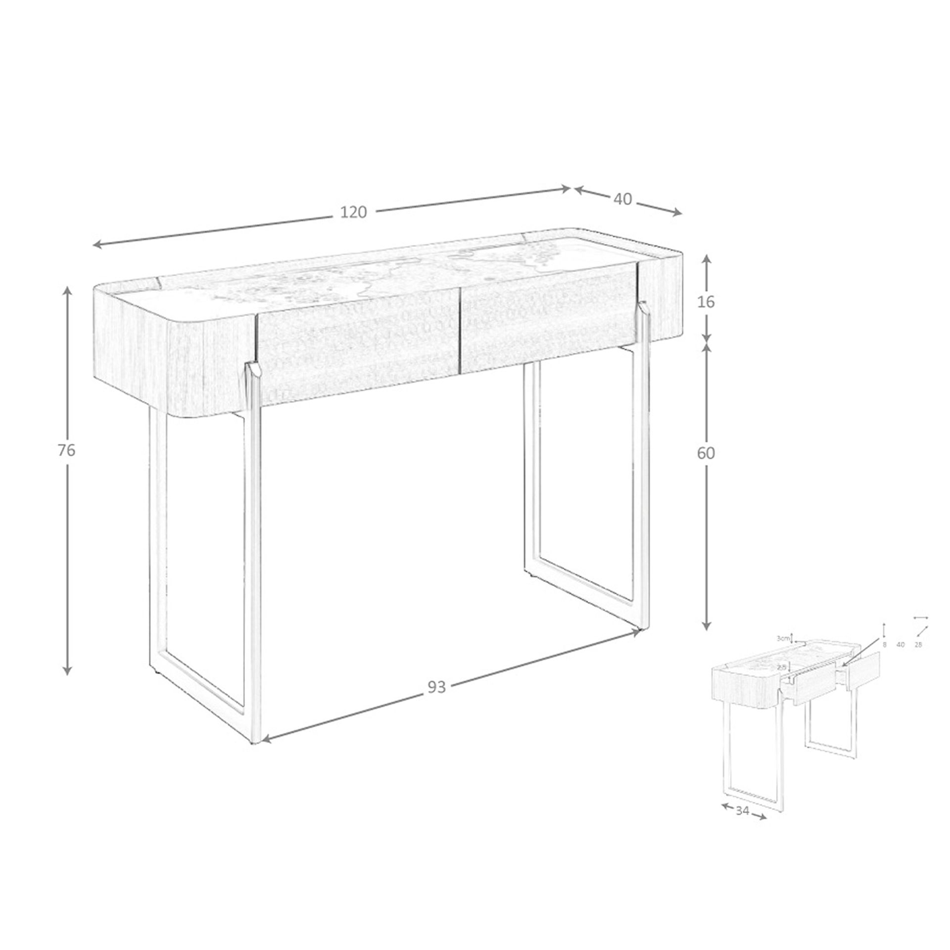 Consola rectangular mármol porcelánico, nogal y acero visón metal Consola rectangular mármol porcelánico, nogal y acero visón metal