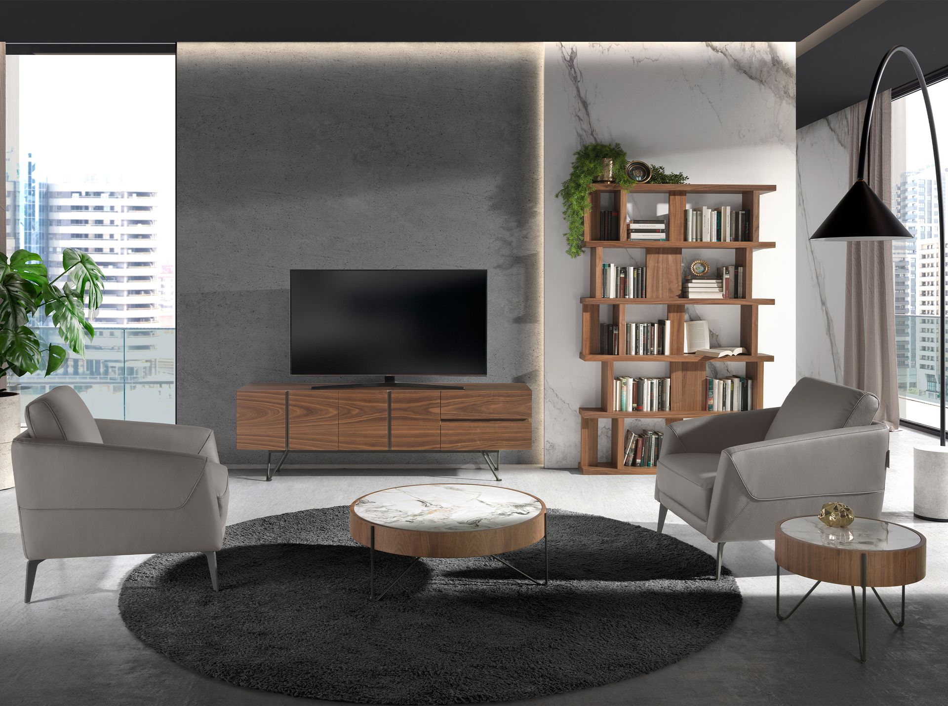 Mueble TV nogal y acero negro Mueble TV nogal y acero negro