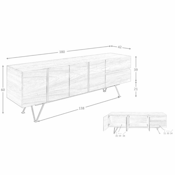 Mueble TV nogal y acero negro