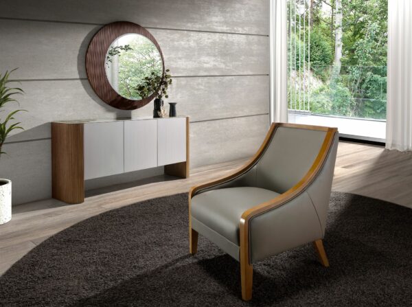 Aparador madera color plata, nogal y tapa de mármol porcelánico