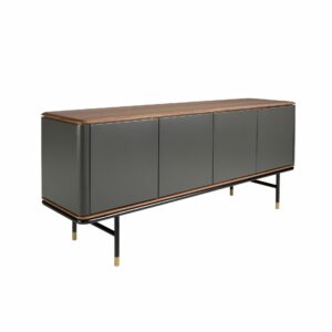 Aparador madera gris oscuro, acero negro y tapa de nogal Aparador madera gris oscuro, acero negro y tapa de nogal