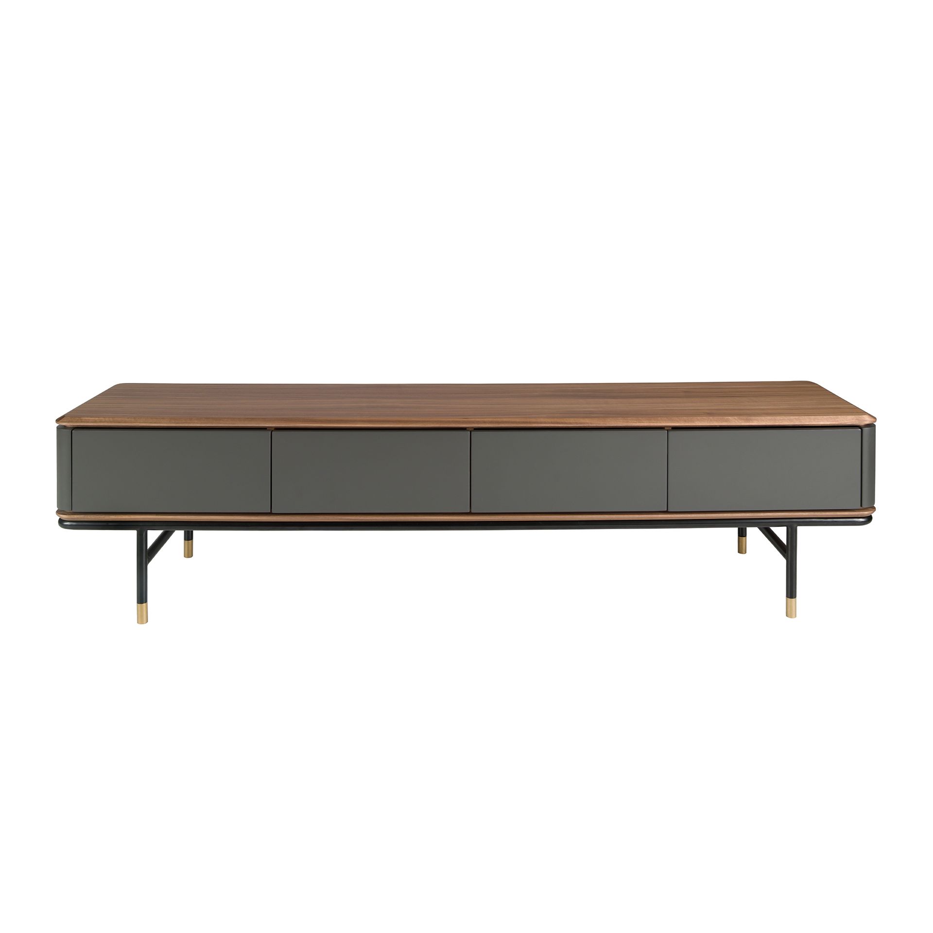 Mueble TV madera gris oscuro, acero negro y tapa de nogal Mueble TV madera gris oscuro, acero negro y tapa de nogal