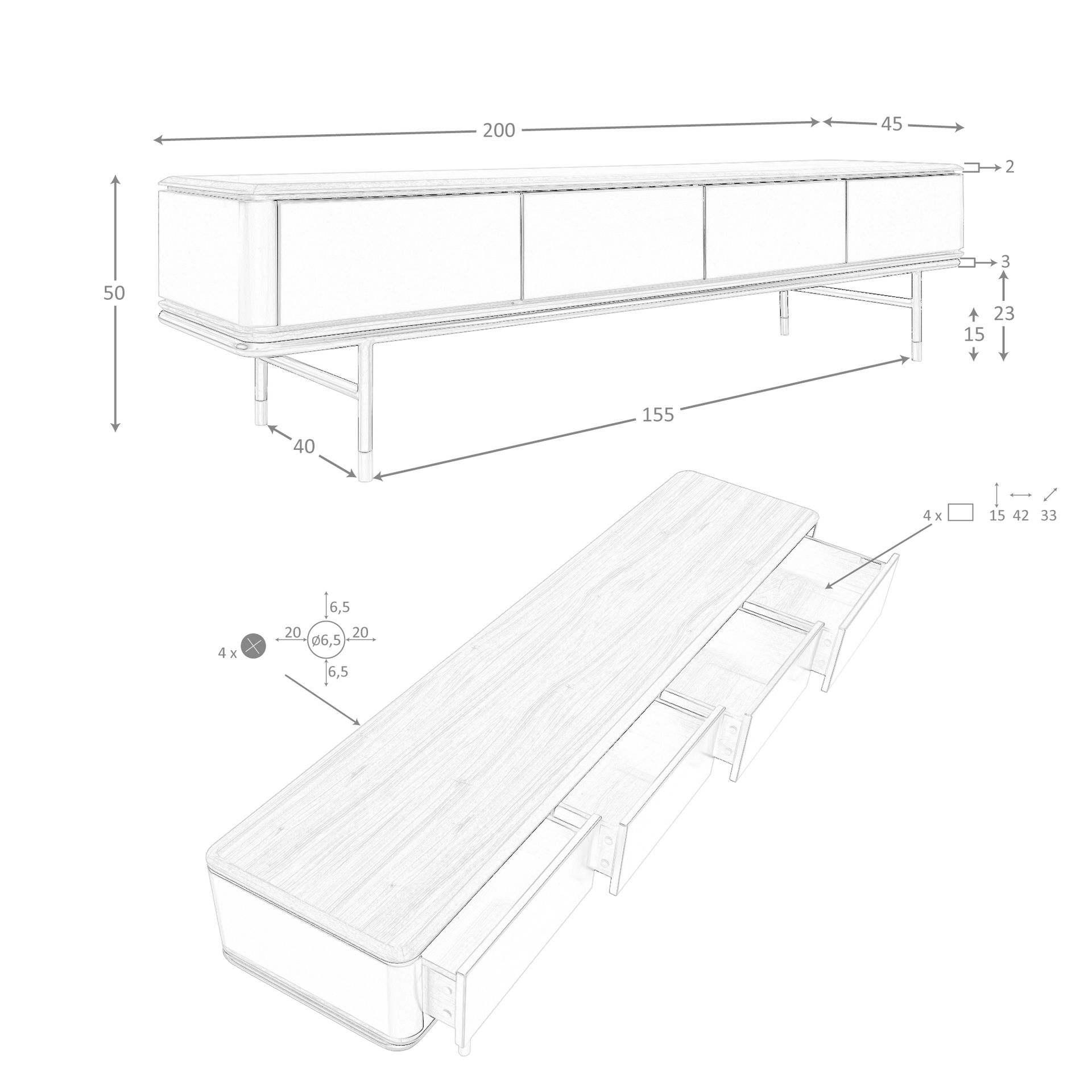 Mueble TV madera gris oscuro, acero negro y tapa de nogal Mueble TV madera gris oscuro, acero negro y tapa de nogal