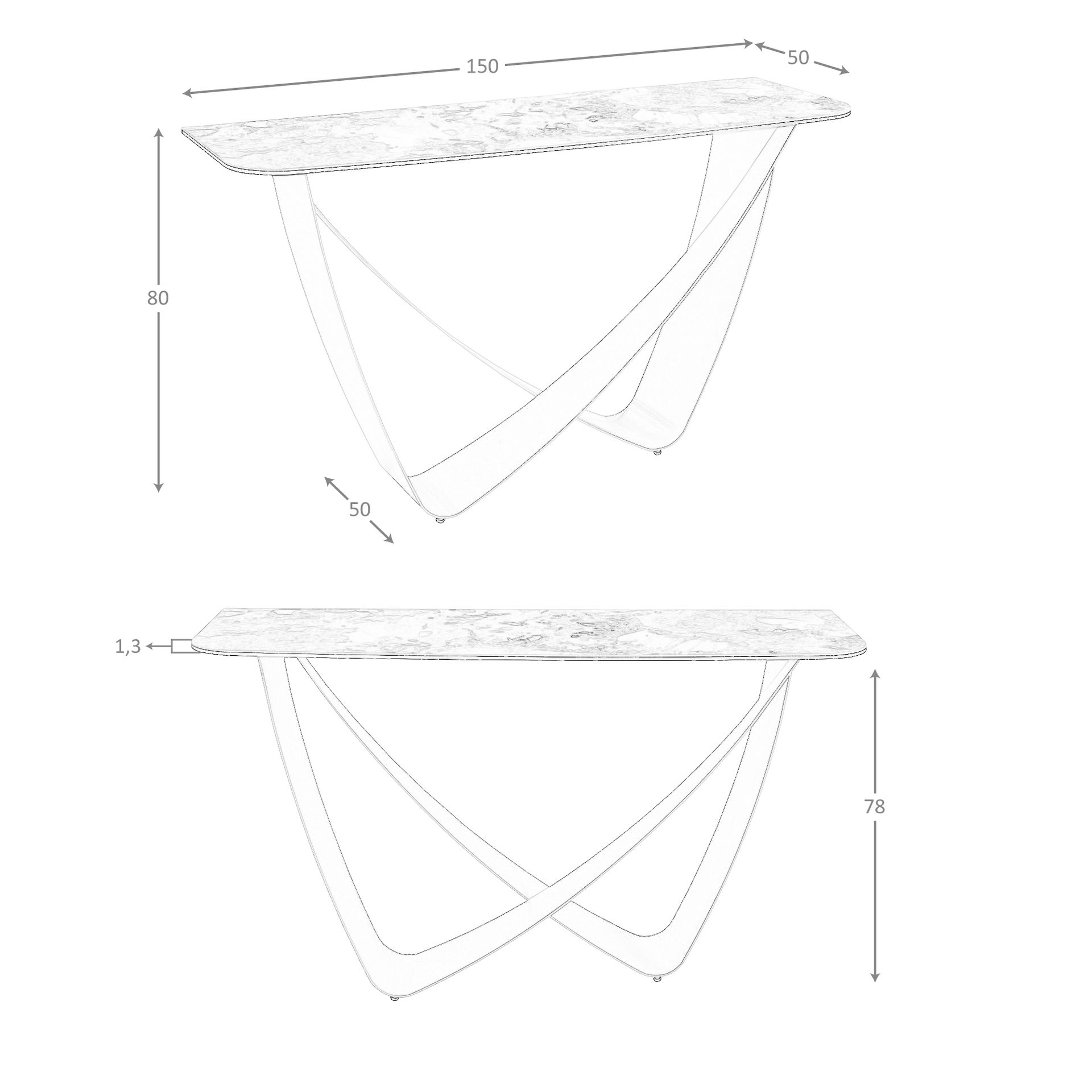Consola rectangular mármol porcelánico y acero taupé metalizado Consola rectangular mármol porcelánico y acero taupé metalizado