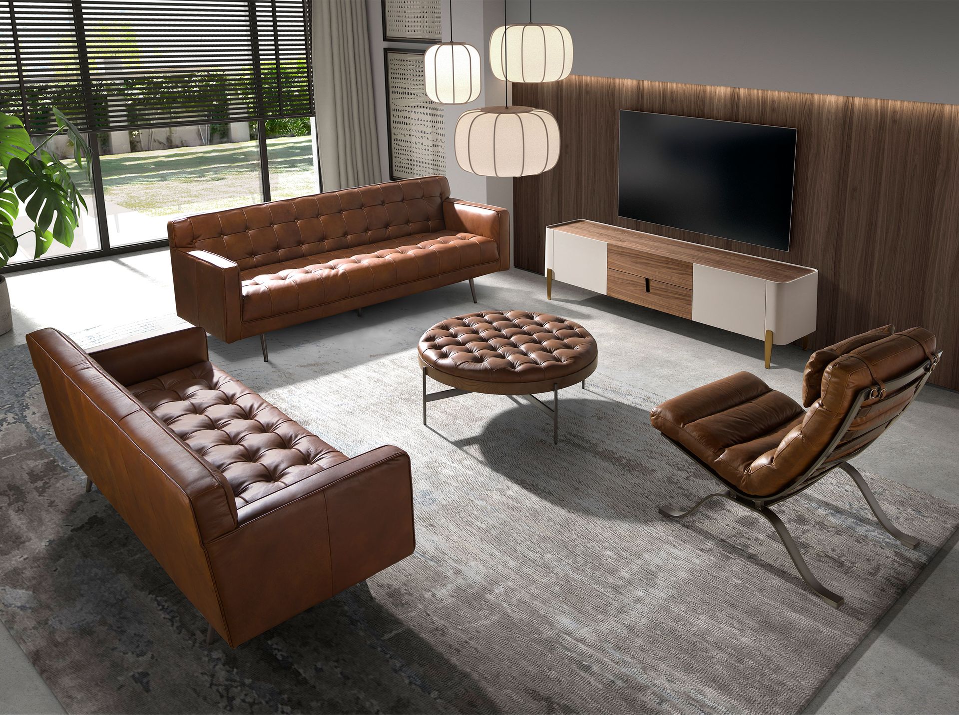Mueble TV nogal, beige, acero pulido dorado y tapa de nogal Mueble TV nogal, beige, acero pulido dorado y tapa de nogal