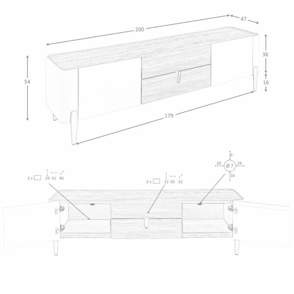 Mueble TV nogal, beige, acero pulido dorado y tapa de nogal