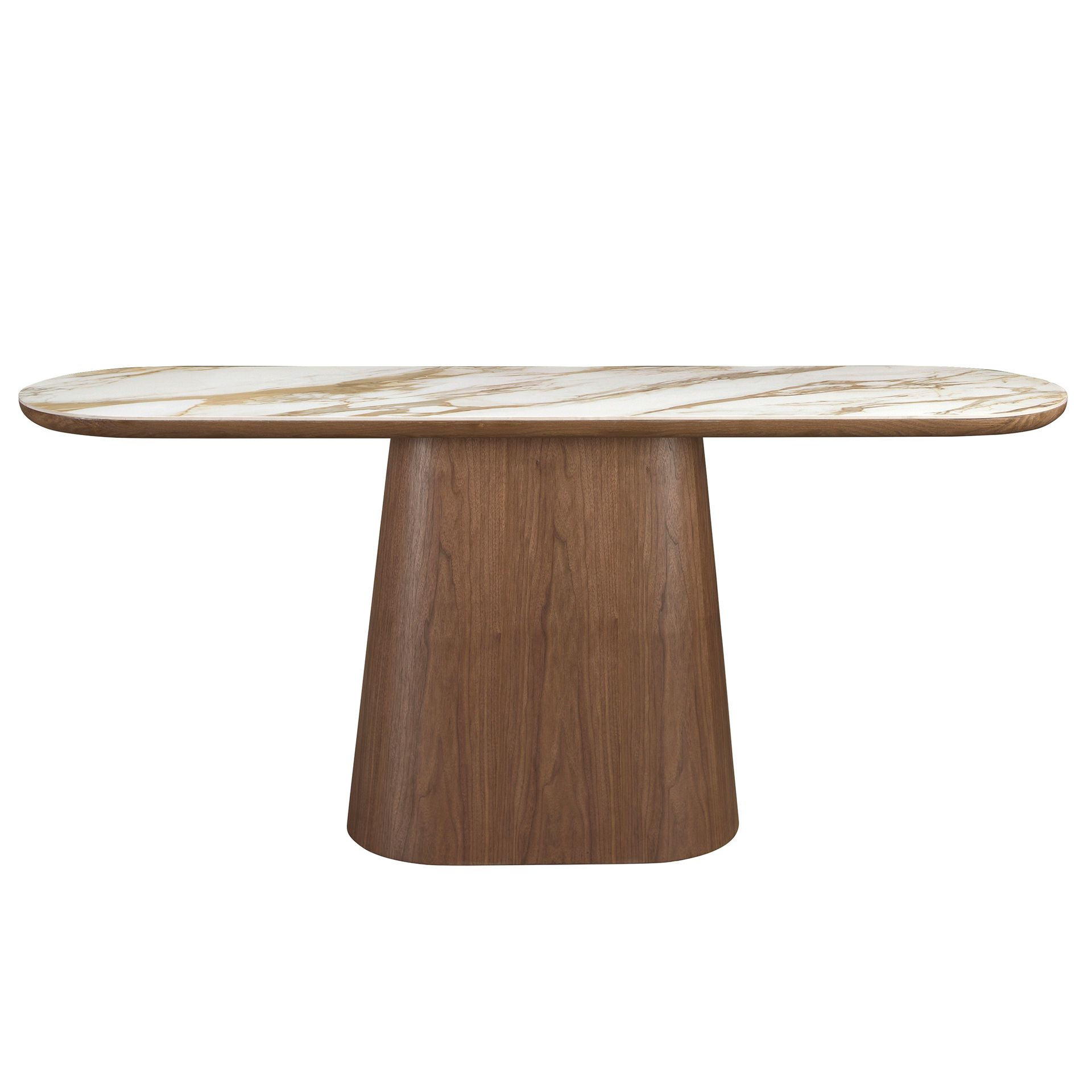 Consola ovalada medio punto mármol porcelánico y nogal Consola ovalada medio punto mármol porcelánico y nogal